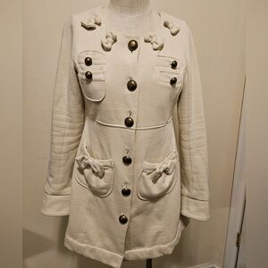 Anthropologie Knitted Dove Bow For Me Cream Coat in Medium
